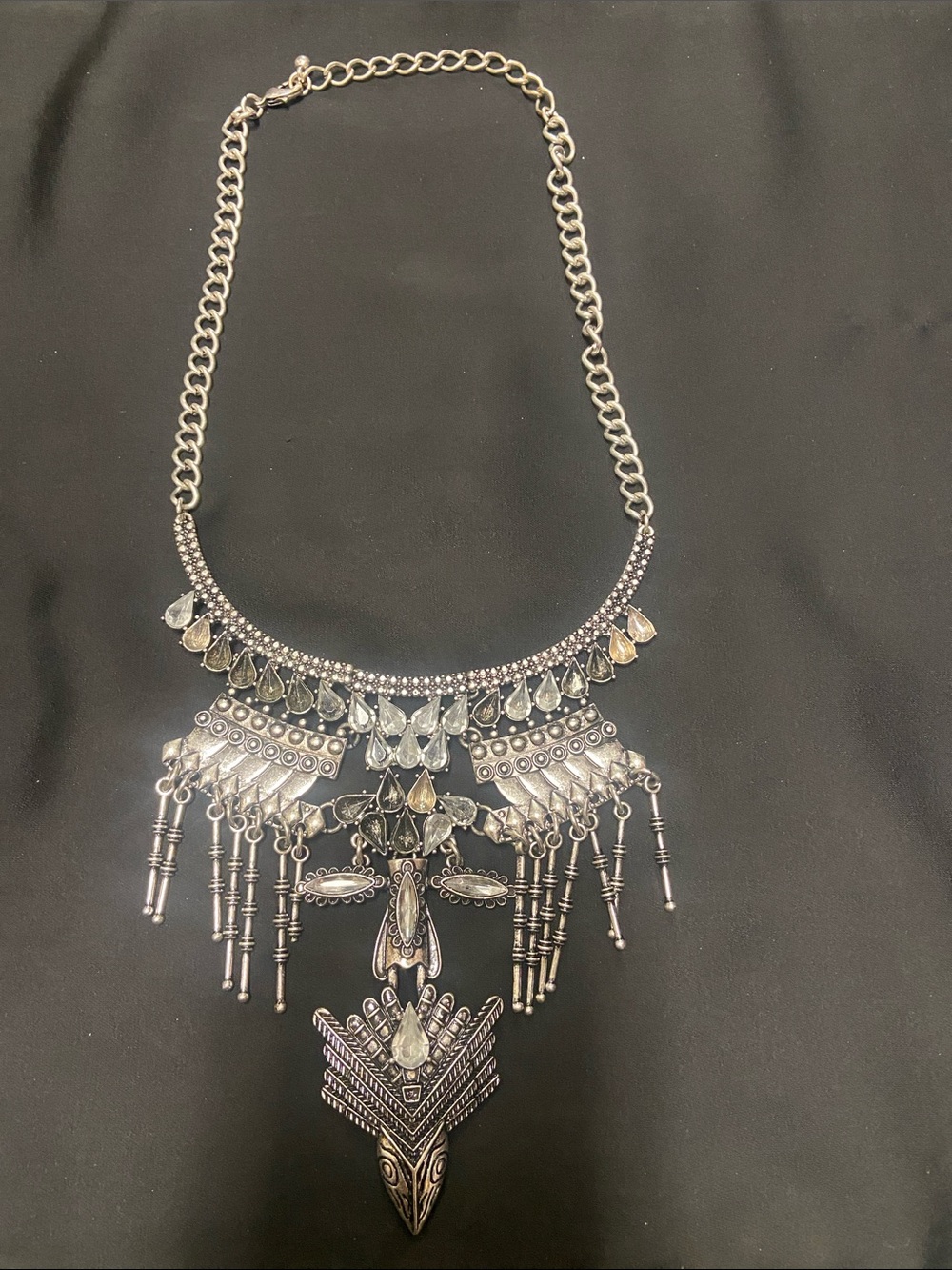 Antique Handcrafted Tribal Oxidized silver bib necklace